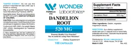Label for Dandelion Root 520 mg