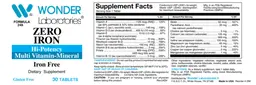 Label for Zero Iron Hi-Potency Multi Vitamin-Mineral