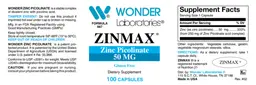 Label for Zinmax Zinc Picolinate 50 mg
