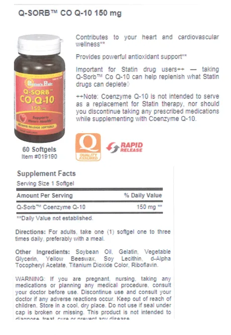 Label for Q-Sorb Co-Q-10 150 mg