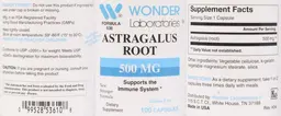 Label for Astragalus Root 500 mg