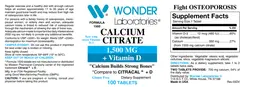 Label for Calcium Citrate 1,500 mg + Vitamin D