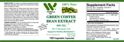 Label for Green Coffee Bean Extract 800 mg