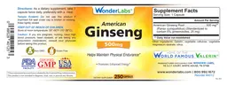 Label for American Ginseng 500 mg
