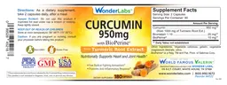 Label for Curcumin 950 mg with BioPerine