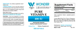 Label for Pure Vitamin E 400 IU