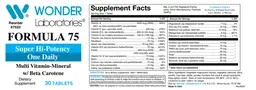 Label for Formula 75 Multi Vitamin-Mineral