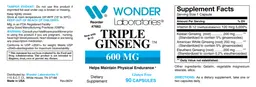 Label for Triple Ginseng 600 mg