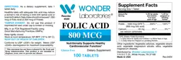 Label for Folic Acid 800 mcg
