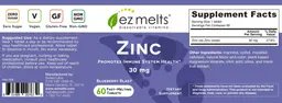 Label for Zinc 30 mg Blueberry Blast