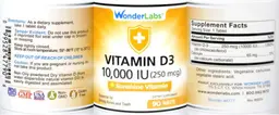 Label for Vitamin D3 10,000 IU (250 mcg)