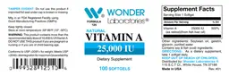 Label for Natural Vitamin A 25,000 IU