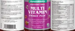 Label for Advanced Women's Formula Multi Vitamin Energy Plus