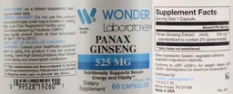 Label for Panax Ginseng 525 mg