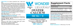 Label for Oyster Calcium 500 mg + D