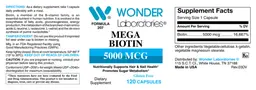 Label for Mega Biotin 5000 mcg