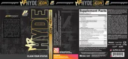 Label for Mr Hyde Icon Pre Workout Athena Mango Citrus Warfare