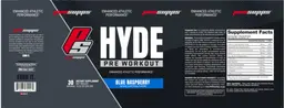 Label for Hyde Pre Workout Blue Raspberry