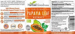 Label for Original Papaya Leaf Extract 600 mg