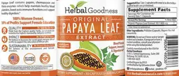 Label for Original Papaya Leaf Extract 600 mg