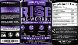 Label for Rise Pre-Workout Blackberry Blast