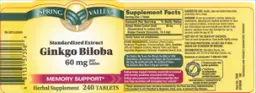 Label for Standardized Extract Ginkgo Biloba 60 mg