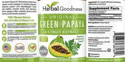 Label for Original Green Papaya 4:1 Fruit Extract 600 mg