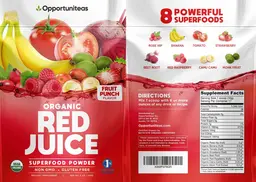 Label for Organic Red Juice Fruit Punch Flavor