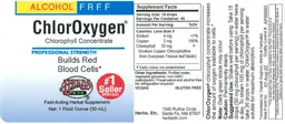 Label for ChlorOxygen Chlorophyll Concentrate Alcohol