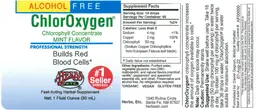 Label for ChlorOxygen Chlorophyll Concentrate Alcohol Mint Flavored