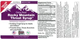 Label for Osha Root Rocky Mountain Throat Syrup