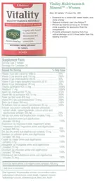 Label for Vitality Multivitamin & Mineral Women