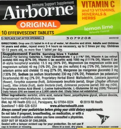 Label for Airborne Original Lemon Lime Effervescent Tablets