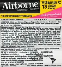 Label for Airborne Pink Grapefruit Effervescent Tablets