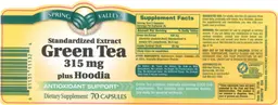 Label for Standardized Extract Green Tea 315 mg Plus Hoodia