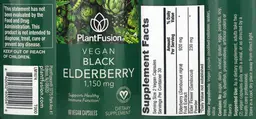 Label for Vegan Black Elderberry 1,150 mg