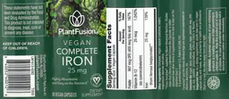Label for Vegan Complete Iron 25 mg
