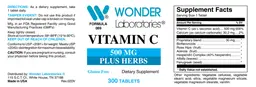 Label for Vitamin C 500 mg plus Herbs