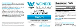 Label for Acetyl L-Carnitine 500 mg