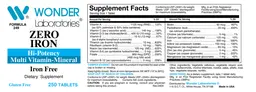 Label for Zero Iron Hi-Potency Multi Vitamin-Mineral