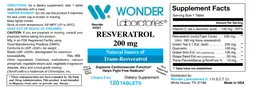 Label for Resveratrol 200 mg