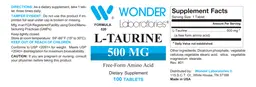 Label for L-Taurine 500 mg
