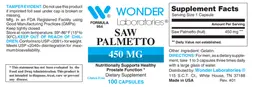Label for Saw Palmetto 450 mg