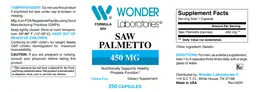 Label for Saw Palmetto 450 mg