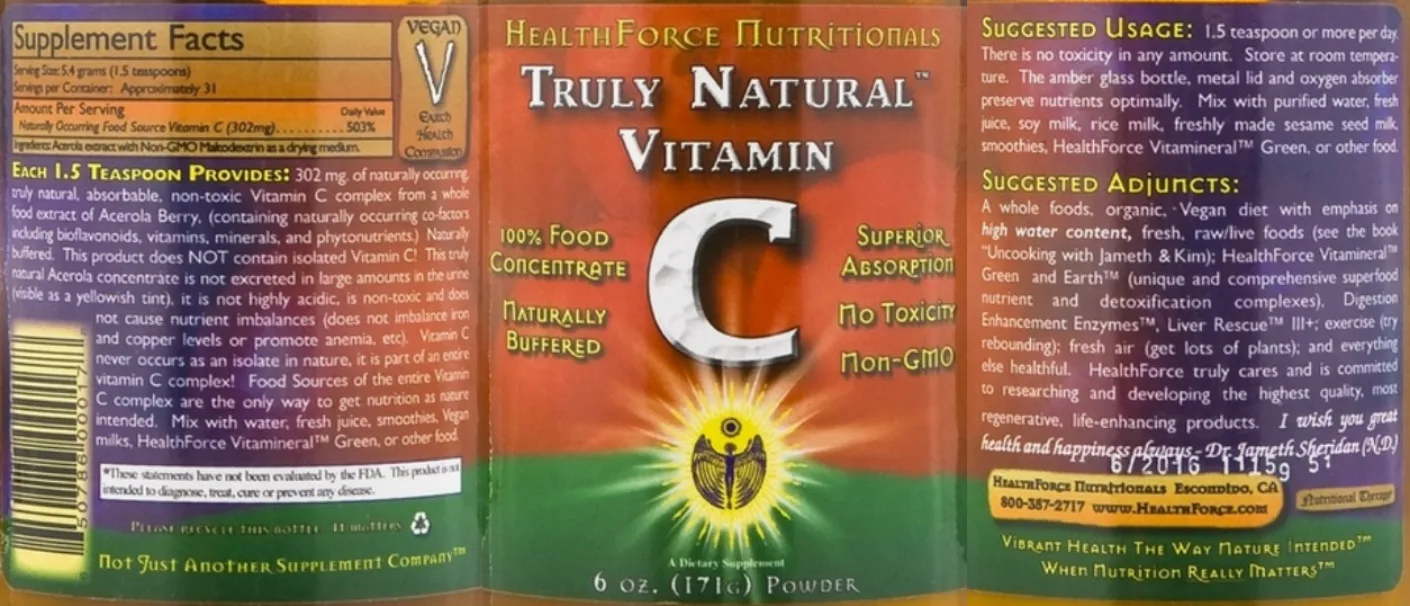 Label for Truly Natural Vitamin C