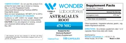 Label for Astragalus Root 470 mg