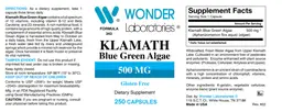 Label for Klamath Blue Green Algae 500 mg
