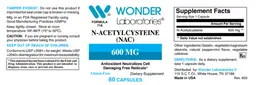 Label for N-Acetylcysteine (NAC) 600 mg