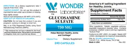 Label for Glucosamine Sulfate 750 mg