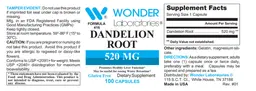 Label for Dandelion Root 520 mg